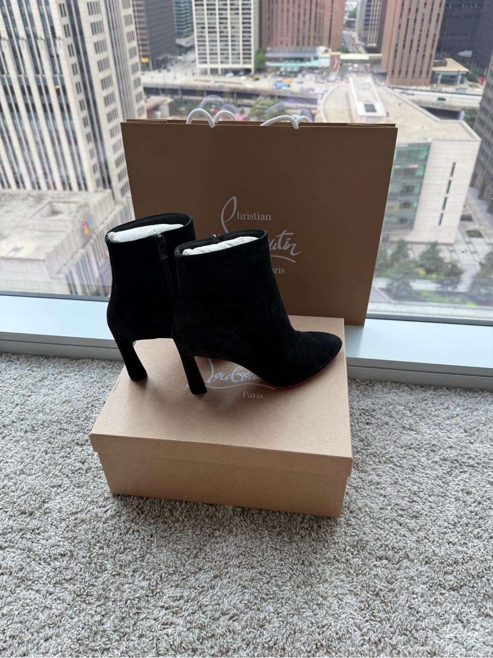Christian Louboutin Black Suede Pointed Toe Ankle Booties- Fannylove Booty